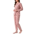 thumbnail image 4 of INSPIRE CHIC Womens Lounge Set Cotton Button Up Cute Pattern Print Long Sleeve Notched Collar Pants Set with Pockets Pajama Set M Heart, 4 of 6