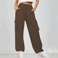 thumbnail image 2 of JGGSPWM Women's Elastic Waist Cargo Pants Casual Loose Fit Trousers with Pockets Brown 3XL, 2 of 6