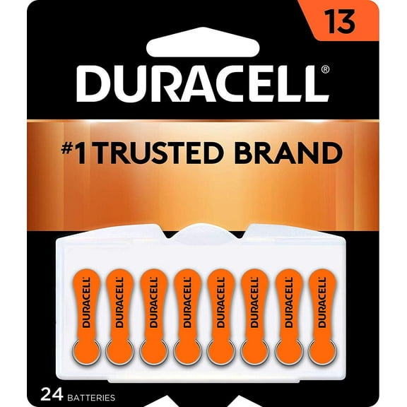 Duracell - Hearing Aid Batteries Size 13 - Long Lasting Battery with Easy Tab for Ease of Installation, 24 Count, Orange