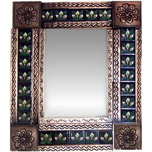 Small Brown Three-lily Tile Talavera Tin Mirror