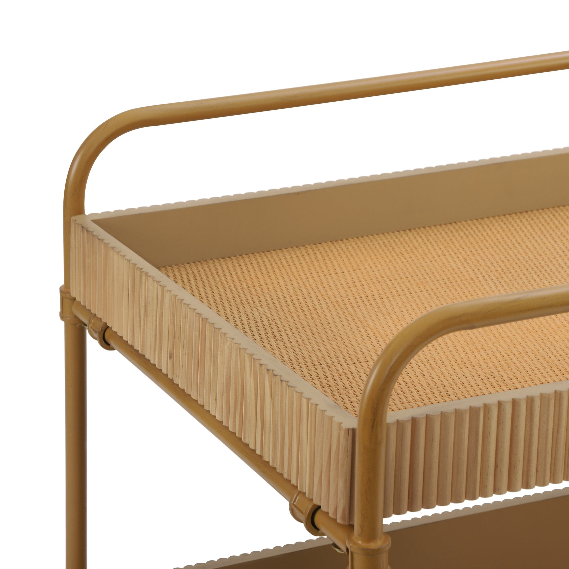 Christopher Knight Home 35" Rolling Bar Cart with 2-Tier Storage, Iron Frame and Wood Trays, Natural