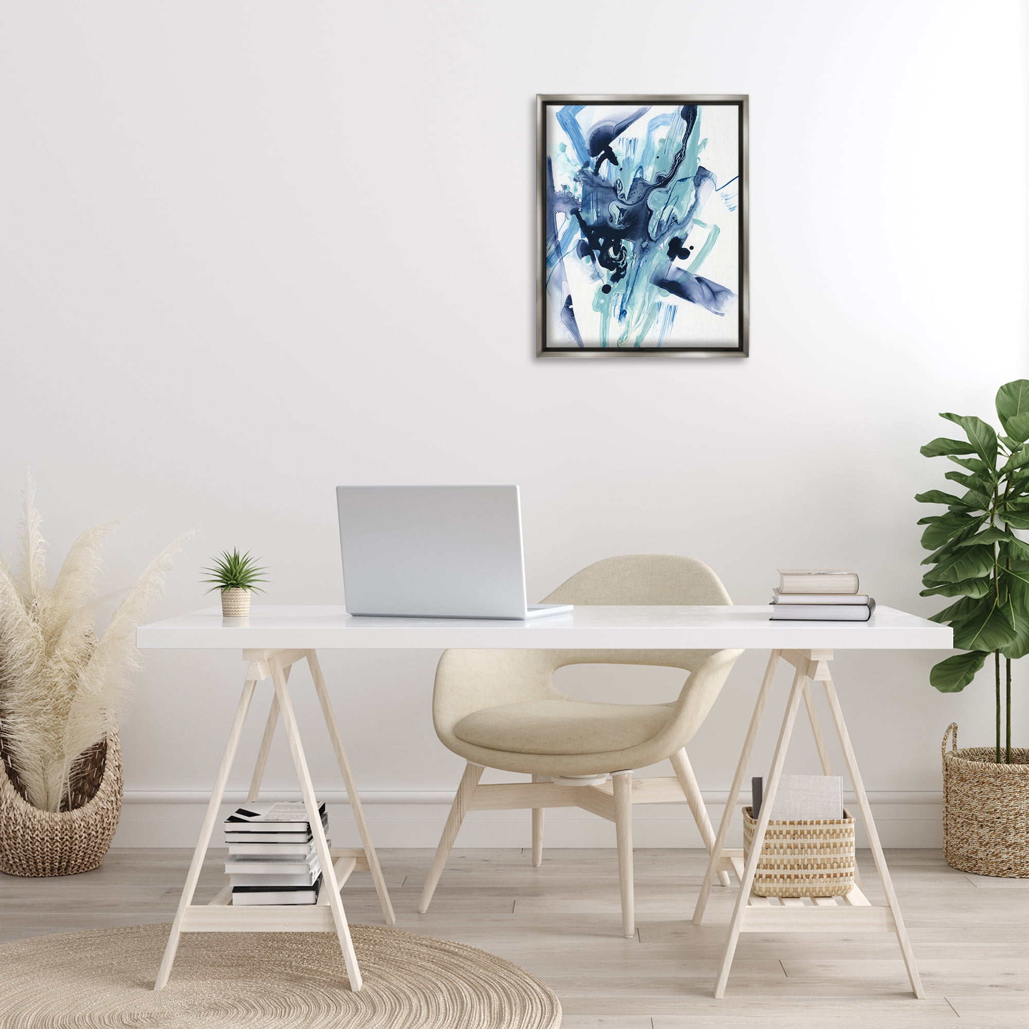Stupell Industries Fluid Chaotic Abstraction Abstract Painting Gray Floater Framed Canvas Art Print Wall Art, 17 x 21