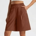 thumbnail image 2 of Lenpel Bermuda Shorts for Women High Waisted Wide Leg Pleated Knee Length Workout Long Shorts Casual Athletic Shorts with Pockets, 2 of 7