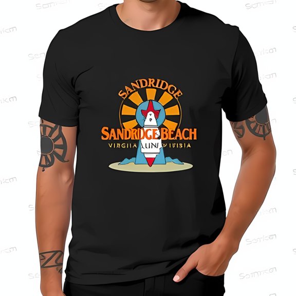 Retro Sandridge Beach Graphic Cotton Short Sleeve T-Shirt with Whimsical Rocket Design & Virginia UNi VISIA Text