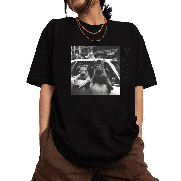 Women's Printed Tees,"cat in the car"Print With personification Graphic Casual T Shirt,Short Sleeve Round Neck,Daily Tops,S-5XL