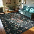 thumbnail image 7 of Moynesa 9'x12' Floral Area Rugs for Living Room, Washable Large Vintage Botanical Rugs for Bedroom, Soft Non Slip Cottagecore Flower Accent Carpet for Dining Room Dorm Apartmen, Black, 7 of 7