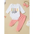 thumbnail image 2 of Suealasg 3Pcs Baby Girls Fall Outfits 3 6 Months Newborn Girls Long Sleeve Letter Print Romper + Long Pants + Headband Set 12 18 Months Infant Girls Casual Autumn Clothes, 2 of 7