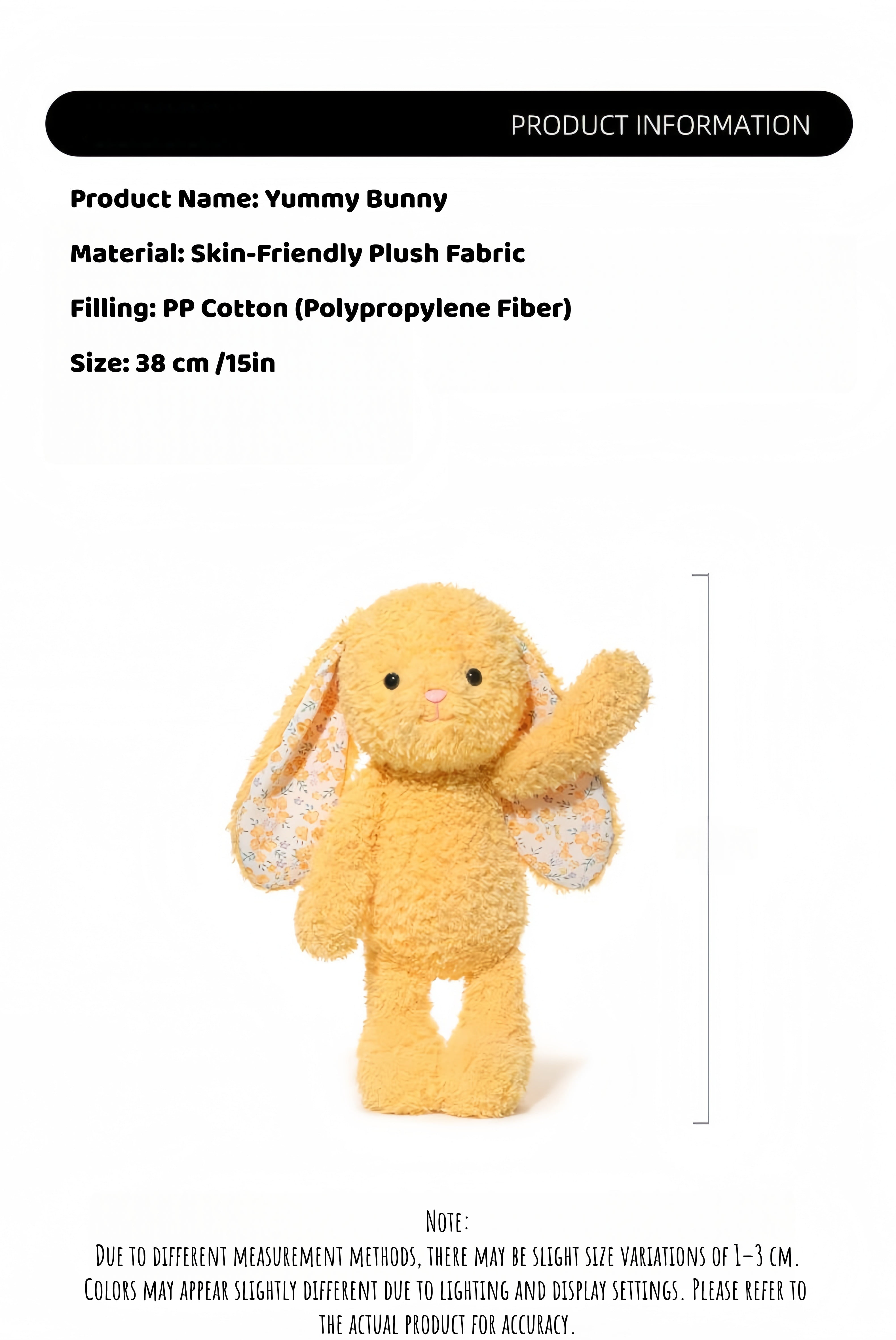 Yummy Bunny Plush Toy, Soft Stuffed Rabbit, Cute Fluffy Animal Doll, Skin-Friendly Plush with Floral Ears, Cozy Hug Toy for Kids Adults, Gift for Birthday, Easter, Christmas