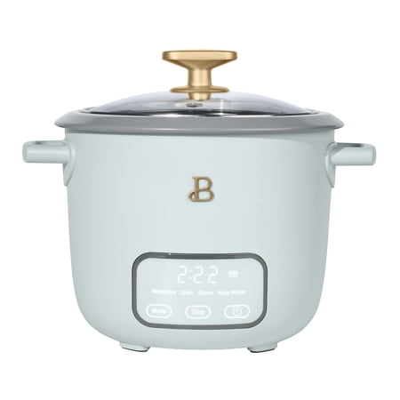 Beautiful 6-Cup Cooked, 3-Cup Uncooked Digital Electric Rice and Grain Cooker with Glass Lid, Hydrangea by Drew Barrymore
