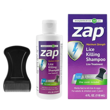 Zap Lice Treatment Shampoo for Eggs and Head Lice Removal with Comb 4 Fl Oz