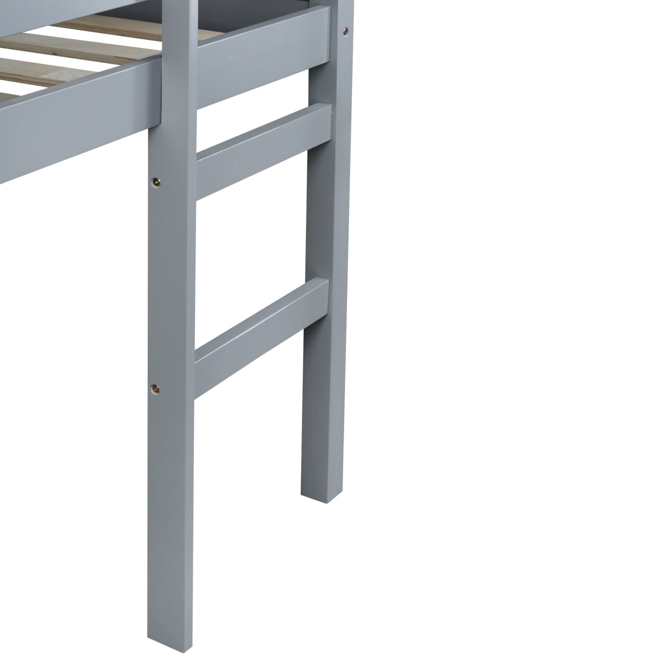 Noble House Full Loft Bed, Rubber Wood Frame with Ladder, Guardrails & Space-Saving Storage Design, Grey