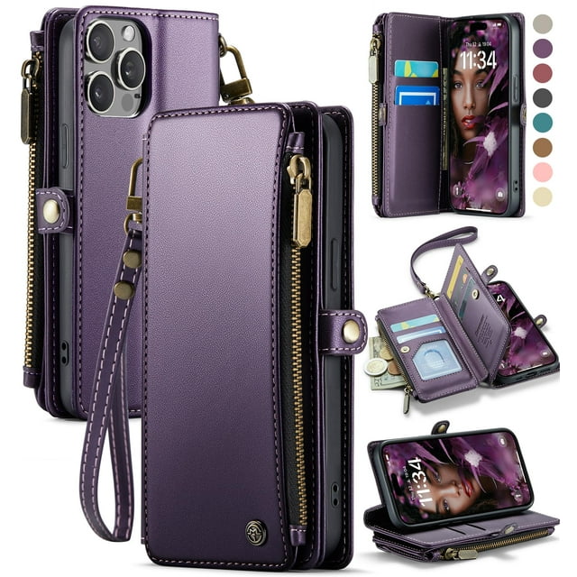 Funda Wallet Defcase compatible con iPhone 14 Pro, color morado
