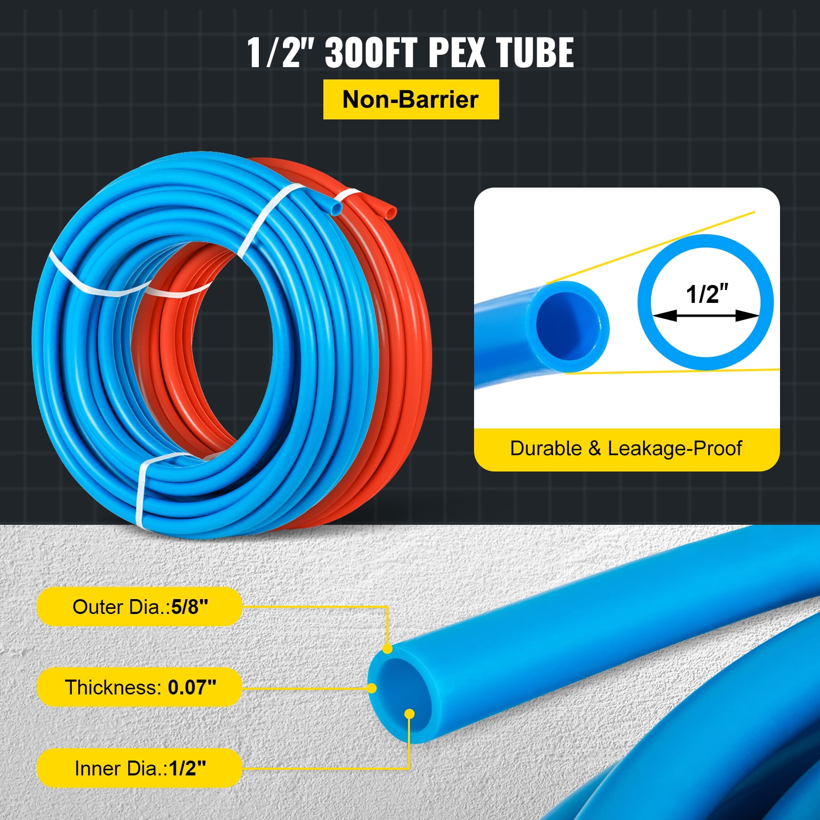 VEVOR 1" x 300ft PEX Tubing Non Oxygen Barrier for Potable Water W/ Clamp Cutter 