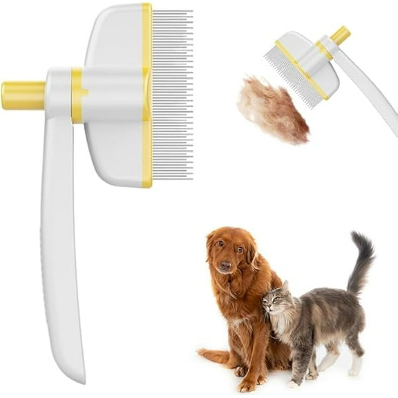 Saluqifa Pet Hair Removal Comb Flea Comb, Multifunctional Cat Combs Dog Combs with Release Button, Pet Grooming Brush for Short and Long Hair Cats Dogs (Yellow)