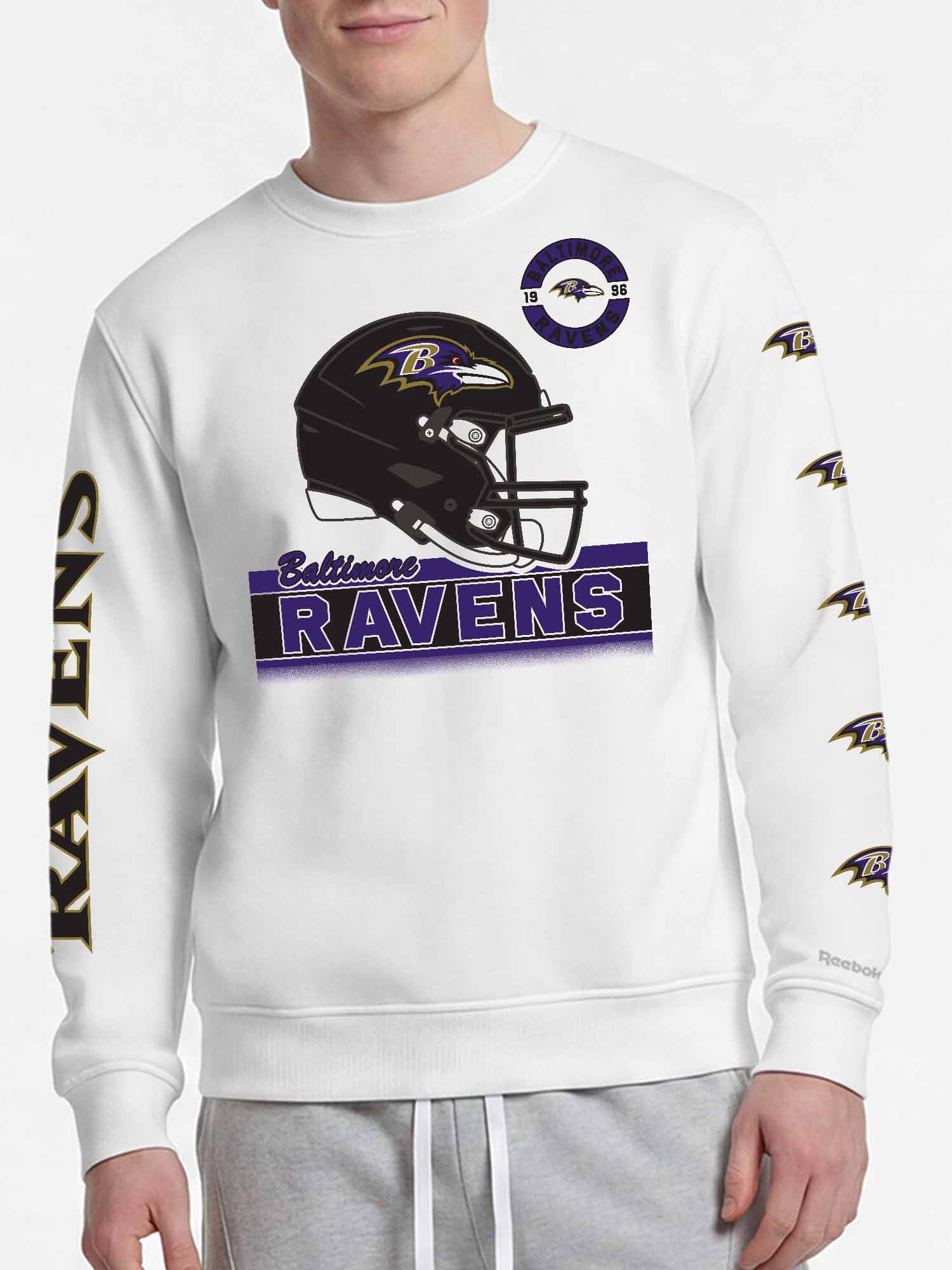 Baltimore Ravens Reebok Mens White Crew Sweatshirt