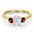 thumbnail image 3 of Gem Stone King 10K Yellow Gold White Moissanite and Red Garnet Engagement Ring for Women | 1.30 Cttw | Oval 7X5MM | Gemstone Birthstone | Size 5, 3 of 7