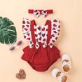 thumbnail image 2 of Likimi Infant Girls Romper Fly Sleeve Valentine'S Day Hearts Prints Crew Neck Bowknot Bodysuits With Headbands Black Size 0-3 Months, 2 of 6