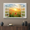 thumbnail image 2 of wall26 Canvas Print Wall Art Window View Landscape Sunset Red Poppy Flower Field Nature Wilderness Photography Modern Art Rustic Scenic Colorful Multicolor for Living Room, Bedroom, Office - 16", 2 of 5