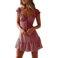 thumbnail image 1 of ORUYROP Robe d'Été à Volants pour Femmes, Col Cœur, Mini Robe Imprimée, 1 of 5