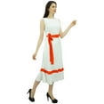thumbnail image 6 of Bimba Womens Mid-Calf Length Summer Shift Dress Plain Ruffled Bottom With Fabric Belt, 6 of 8