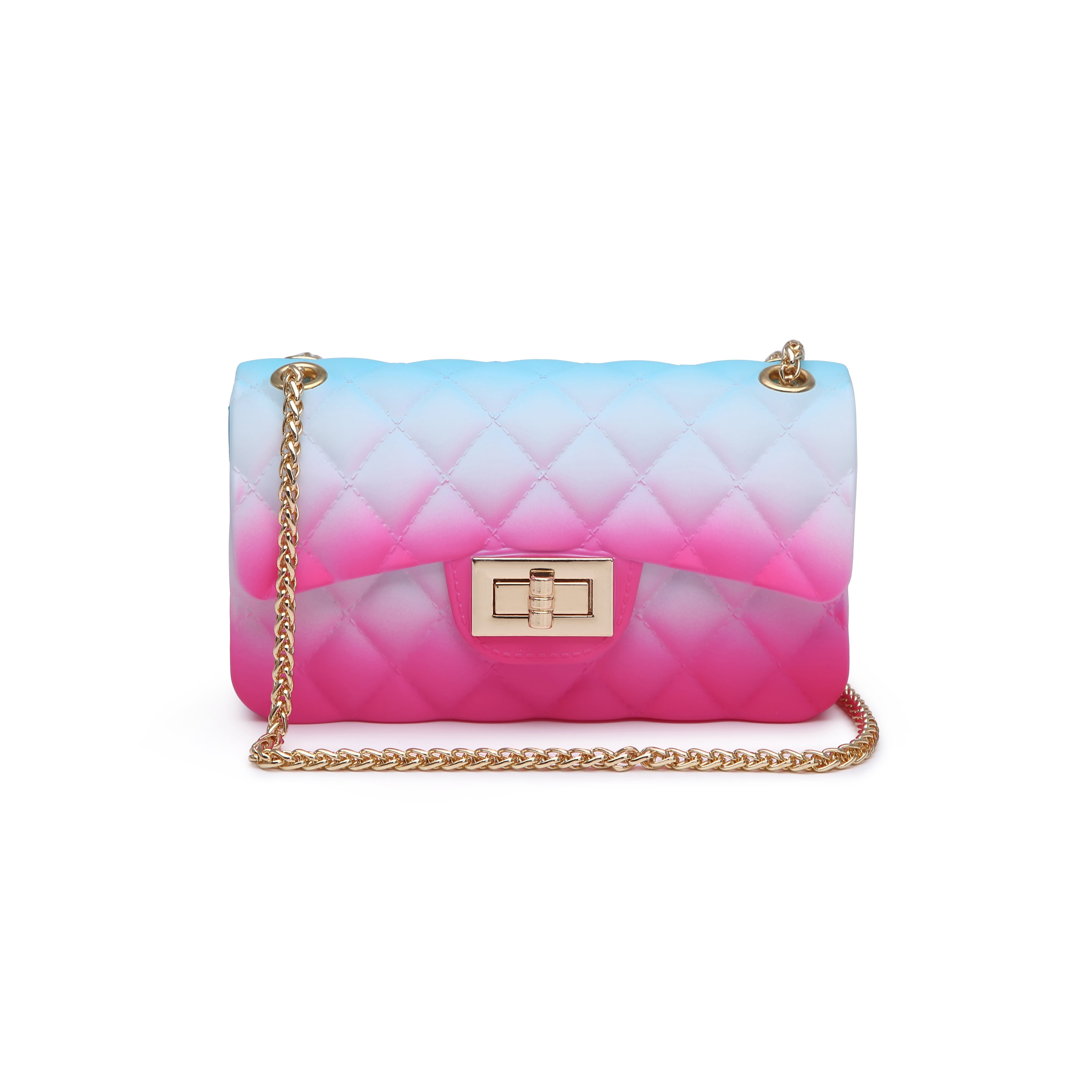 Poppy Fashion Rainbow Color Quilted Jelly Bag PVC Crossbody Shoulder