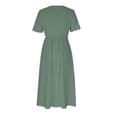 thumbnail image 4 of Vestido largo liso con cuello en V y volantes de encaje para mujer - Poliéster elástico, elegante/casual, lavable a máquina, para la noche/cócteles, 4 of 7