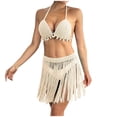 thumbnail image 2 of ylioge Womens Swimsuits Bikini 2 Piece with Tassels Skirts Crochet Knitted Swimwear Sets Ladies Trendy Solid Beach Cover Ups Bathing Suits, 2 of 5