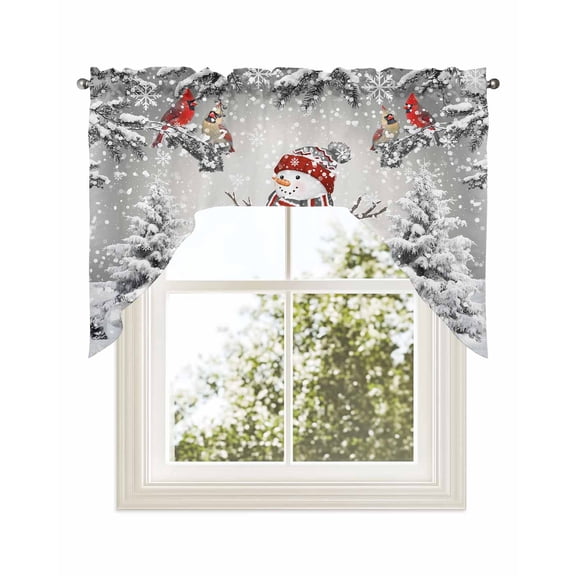 Grey Snowman Christmas Kitchen Curtains Swag Valance for Windows/Bathroom/Cafe, Snowflake Xmas Tree Birds Winter Rod Pocket Drape Panel Swag Curtains Valance for Bedroom/Living Room 56"x36"