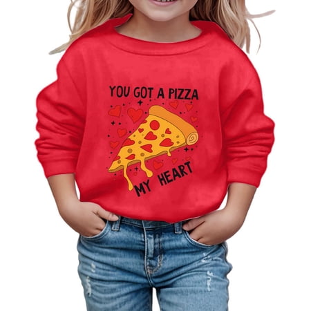 WhouRiu Little Girl Valentine s Day Sweatshirt Cartoon Print Long Sleeve Crewneck Top Sports Active Cozy Sweatshirts Red Size 5-6
