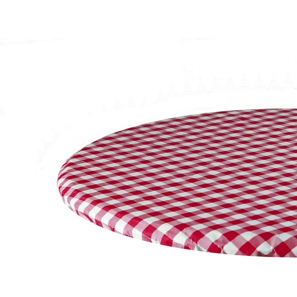 Vinyl Fitted Tablecloth Cover, Fitted Round Table Covers Vinyl Plank