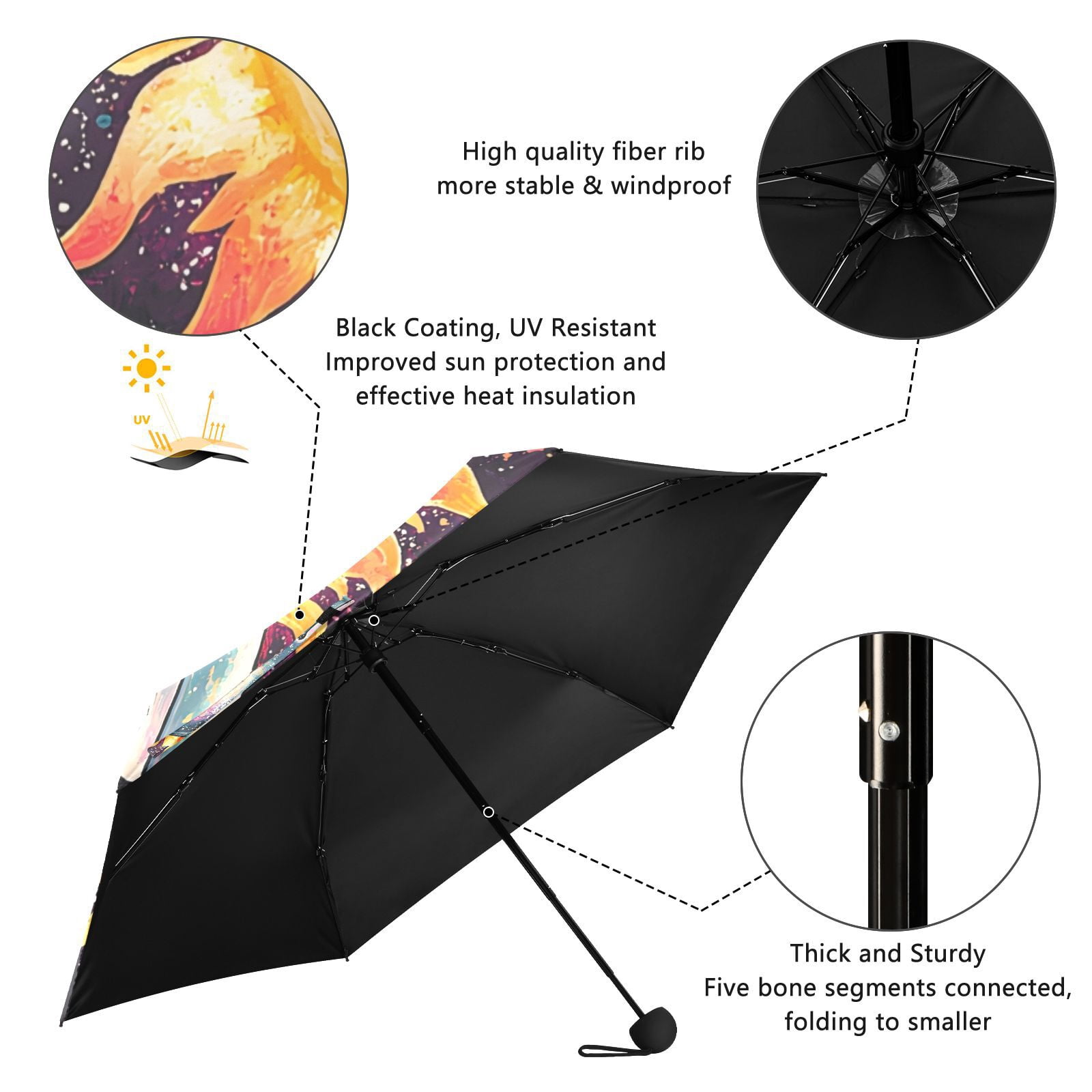 JSTEL Whale Sun Star Folding Umbrella for Rain Sun Travel Mini Lightweight Compact Umbrellas