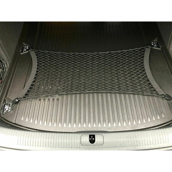 EACCESSORIES EA Rear Trunk Organizer Cargo Net for Audi A3 Quattro S3 RS3 A3 E-TRON 2014-2023 – Floor Style Cargo Net for Sedan – Premium Mesh Elastic Car Trunk Organizer – Compatible with A3 S3 RS3