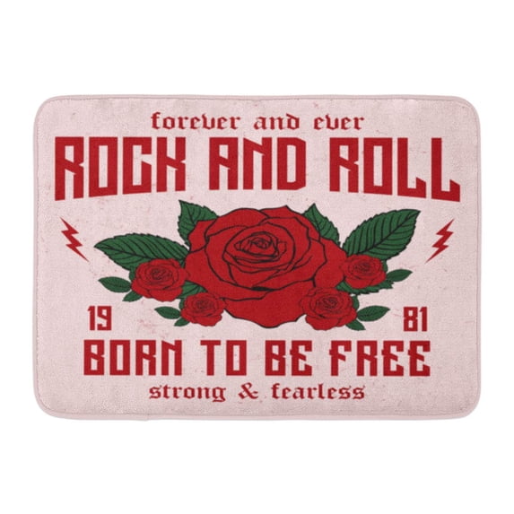 LADDKE Chic Rock and Roll Slogan Forever Ever Patch Rose Leaves Badges Graphics Girl Tee Doormat Floor Rug Bath Mat 23.6x15.7 inch