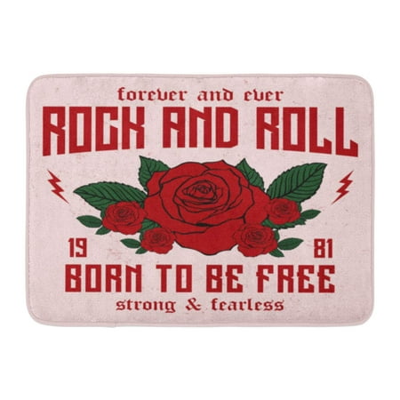 LADDKE Chic Rock and Roll Slogan Forever Ever Patch Rose Leaves Badges Graphics Girl Tee Doormat Floor Rug Bath Mat 23.6x15.7