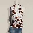thumbnail image 4 of Bibifish Womens Tank Tops Tie Back Halter Cow Print Waist Summer Sleeveless Camisole Deep V Flared Hem Tops, 4 of 4