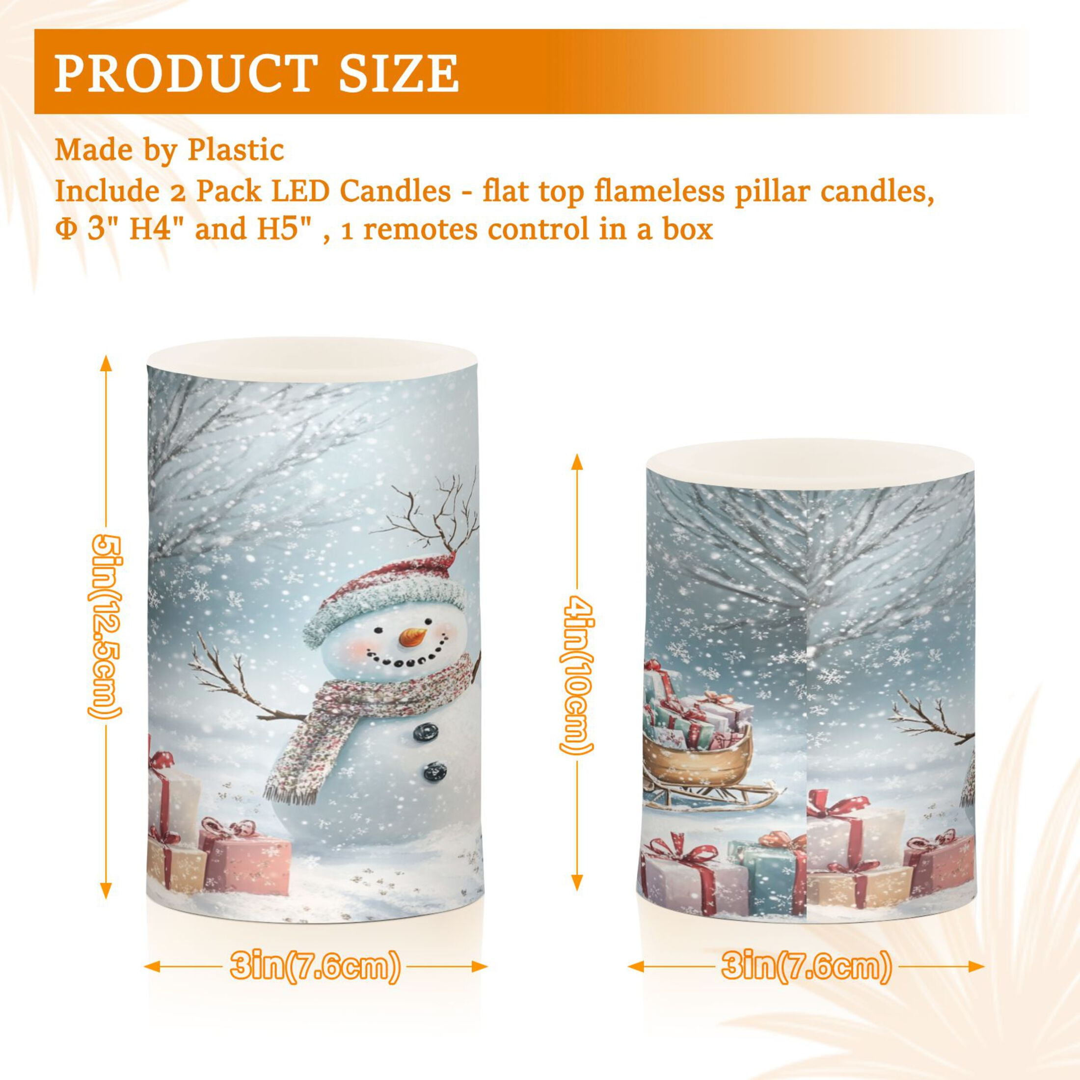 WOBOGO Size Combo Candle Flickering Flameless with Remote Control and Timer for Romantic Atmosphere Snowman Next To A Sleigh Full Of Presents