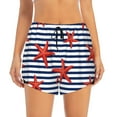 thumbnail image 3 of Uemuo Starfish Navy Blue Stripe Pattern Women's Athletic Shorts High Waisted Running Shorts with Liner Pockets Gym Elastic Workout Shorts-, 3 of 9