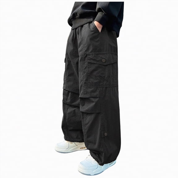 JUMEYU Pants for Boys Slim Kids Boys Cargo Pants Athletic Sports Pants Summer Casual Quick Dry Pants Size 15-16 (Black,15-16 Years)