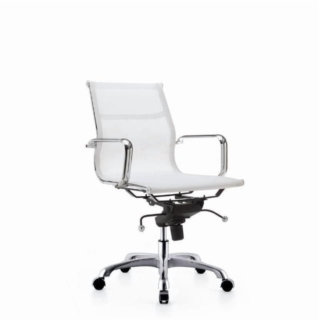 Plata Import Chaise de Bureau en Maille avec Siège et Dossier en Maille Blancs, Accoudoirs Chromés et base Chromée à Cinq Roues, avec Hauteur Réglable et Fonctions Pivotantes, Idéale pour un Siège de Bureau Ergonomique.