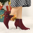 thumbnail image 2 of BLISSFUL STEP Women's Bow Pointed Toe Stiletto Heel Ankle Boots Burgundy (Size 6), 2 of 7