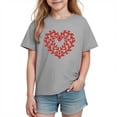 thumbnail image 2 of Girls Valentine Graphic Tee, Heart Print Short Sleeve Cotton T-Shirt for Kids | Soft Crewneck Casual Top for Girls, Gray,Size 3 T, 2 of 9