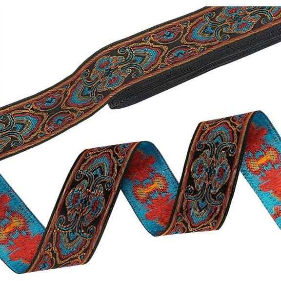 7.7 Yards Woven Jacquard Ribbon 1.3 inch Ethnic Ribbon Vintage Floral Fabric Trim Sewing Embroidered Ribbon Woven Fabric Trim for Clothing Bag Home Decor Gift Wrapping