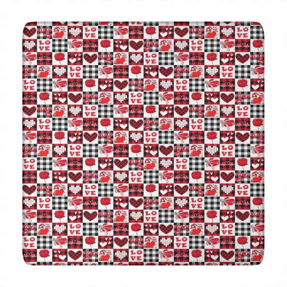 Red and Black Christmas Love Pattern Square Fitted Tablecloth with Elastic Edge,Square Table Cover,Washable Elastic Table Cover for Home Kitchen Party Decor 34"x34"