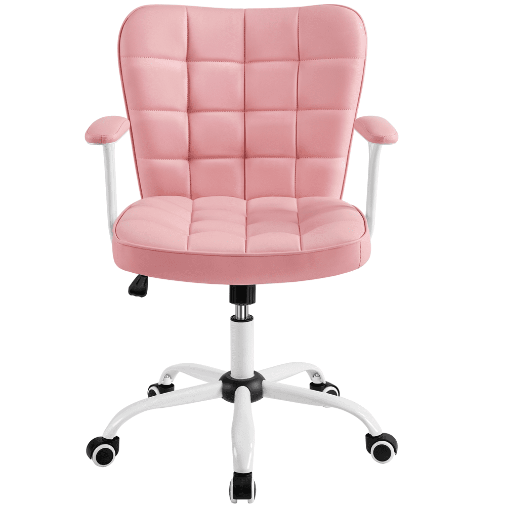 Yaheetech PU Leather Desk Chair with Padded Arms, Pink