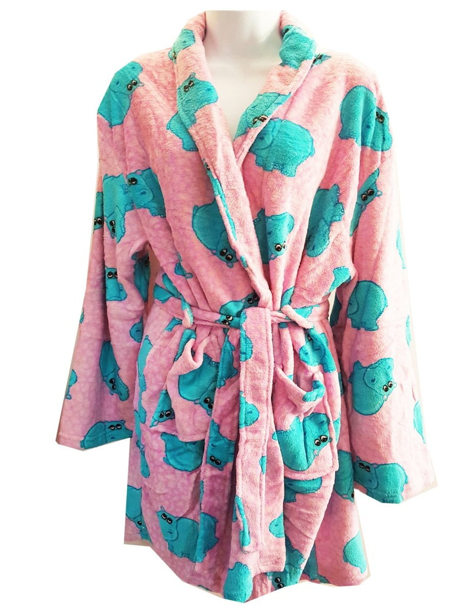 Hotel Spa Collection Ladies' Plush Robe Elephants, One Size Pink