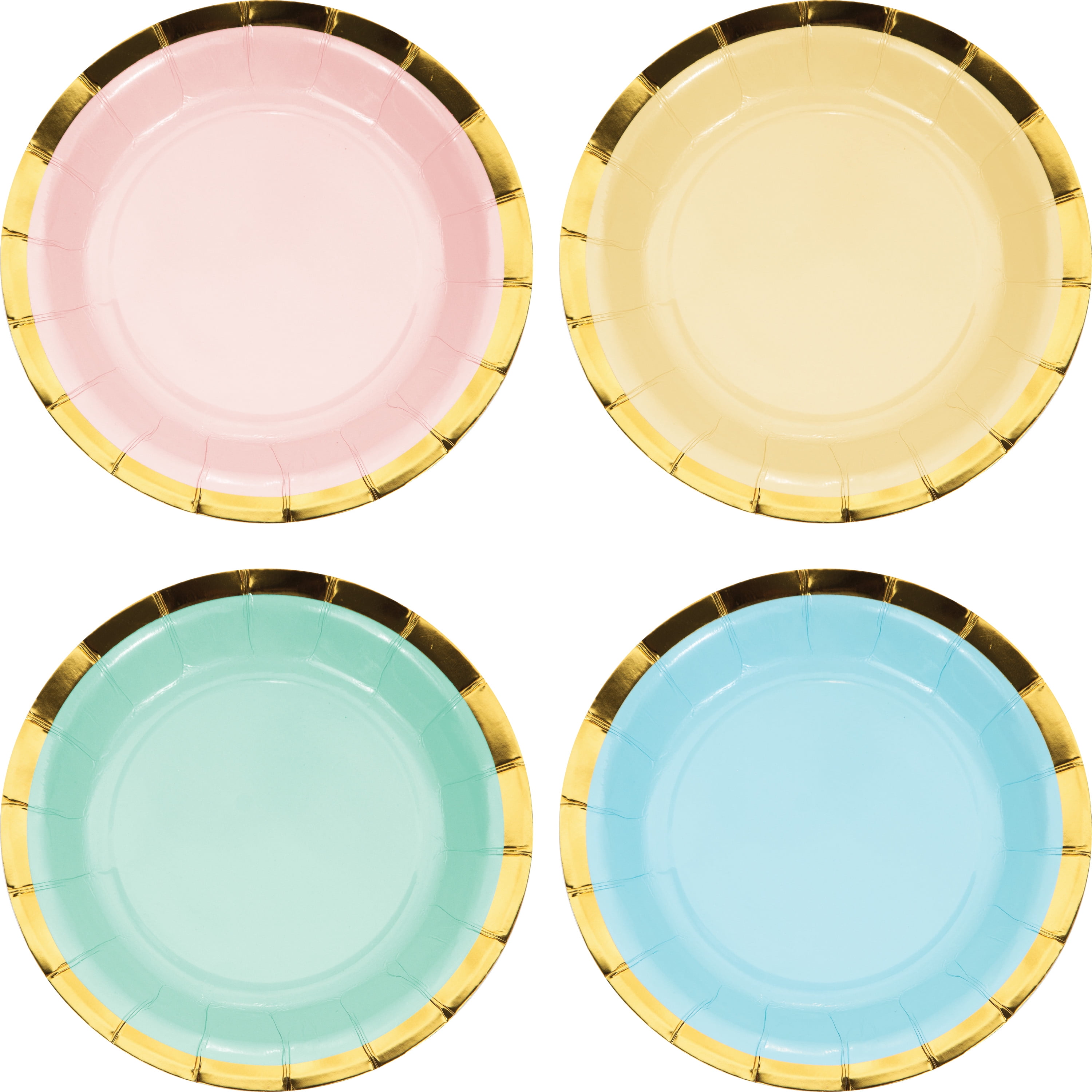 Pastel Celebrations Round Paper Dessert Plates 24 Count for 24 Guests