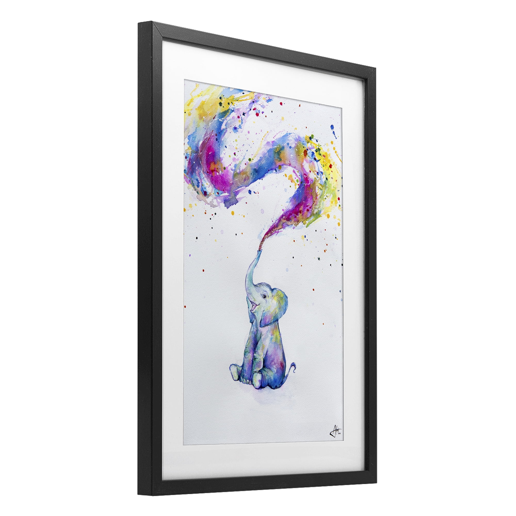 Stupell Industries Spring Elephant & Paint Splatter Black Framed Print Under Glass, design by Marc Allante