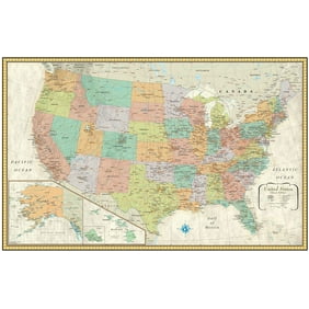 16x20" US Map United States Map in Primary Colors Fun US Map for ...