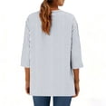 thumbnail image 2 of Striped Linen Tops for Women Trendy Casual V Neck Button Down Shirts Loose 3/4 Sleeve Spring Summer Blouses (M, White), 2 of 7