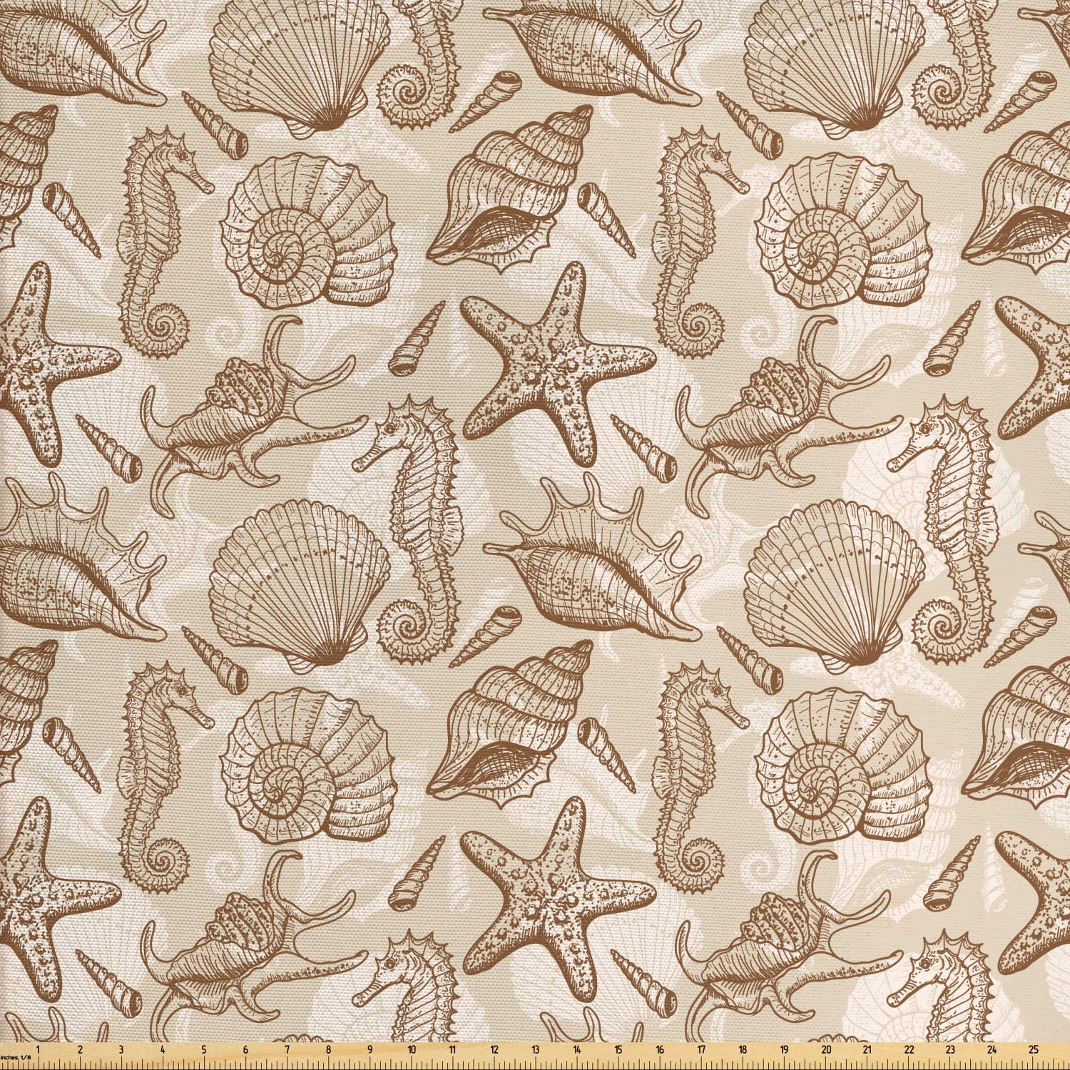 Sea Shells Fabric by The Yard, Vintage Inspired Monochrome Seashell
